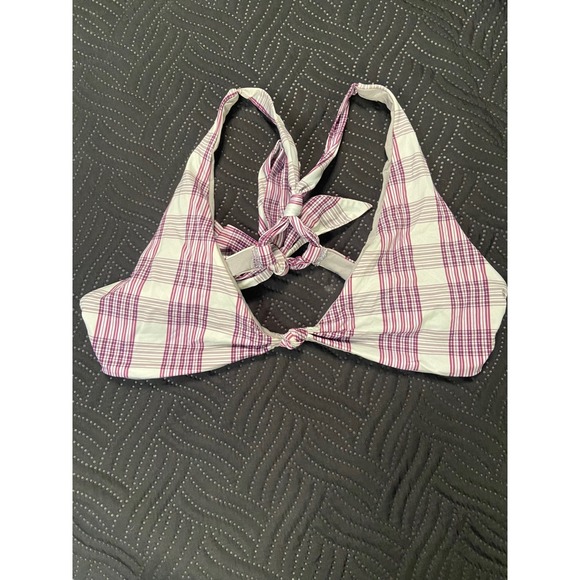 Frankies Bikinis Other - Frankies Bikinis Womens Purple White Plaid Front Knot Tie Back Bikini Top Large